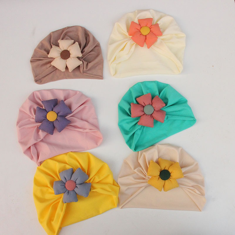 Mũ trùm cotton đính hoa phồng cho bé gái