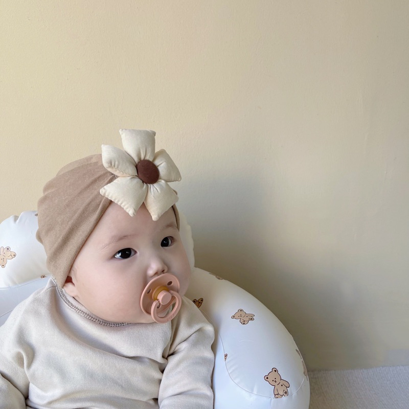 Mũ trùm cotton đính hoa phồng cho bé gái