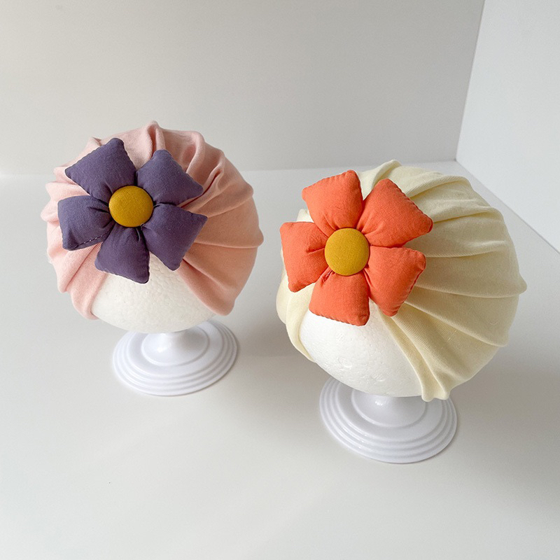 Mũ trùm cotton đính hoa phồng cho bé gái