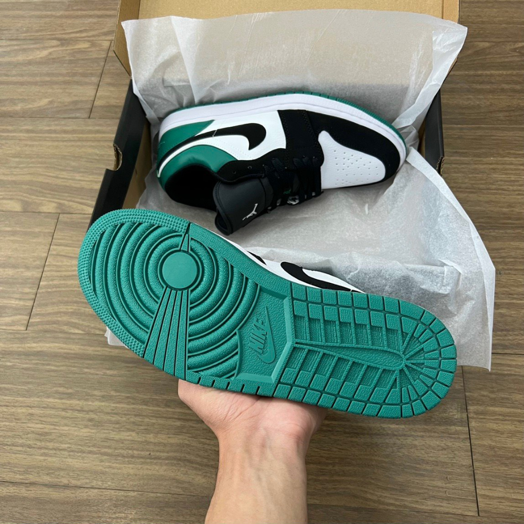 Giày sneaker Jordan low 1 Mystic Green cổ thấp đen trắng gót xanh,Giày thể thao JD đen xanh lá bản SC, Full Box Bill