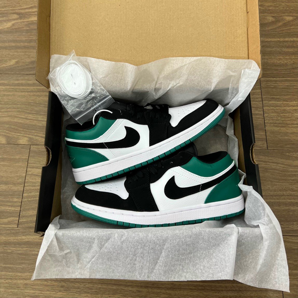 Giày sneaker Jordan low 1 Mystic Green cổ thấp đen trắng gót xanh,Giày thể thao JD đen xanh lá bản SC, Full Box Bill