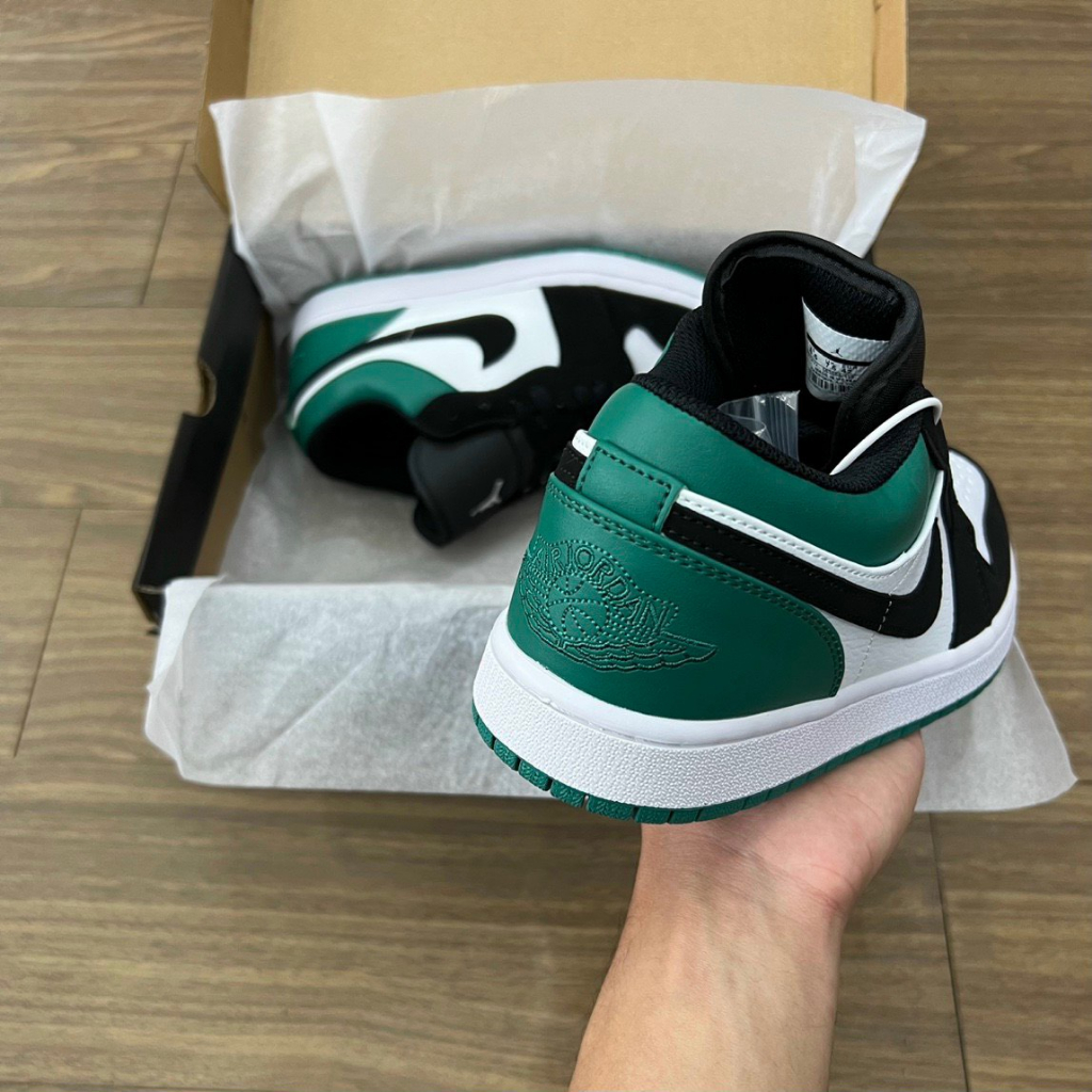 Giày sneaker Jordan low 1 Mystic Green cổ thấp đen trắng gót xanh,Giày thể thao JD đen xanh lá bản SC, Full Box Bill