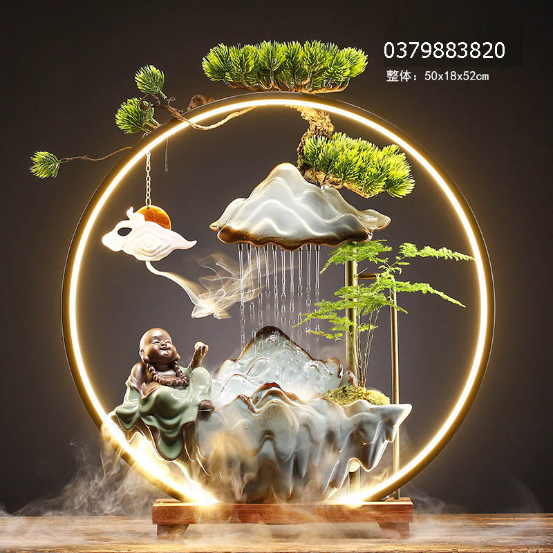 Thác Nước Trầm Hương Phong Thuỷ, Đài Phun Nước Có Đèn LED, Tháp Khói Hương Trầm Làm Quà Tặng Doanh Nghiệp, Tân Gia