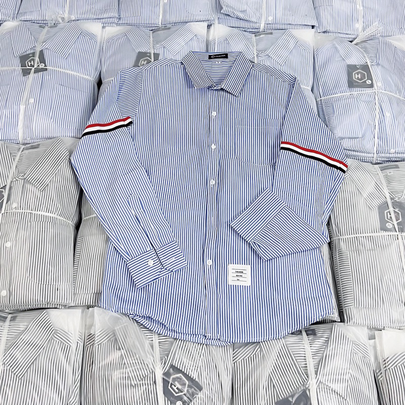 Áo sơ mi nam vải lụa thái cao cấp thêu họa tiết kẻ sọc thời trang mẫu mới giá rẻ chuẩn shop Quang Luxury