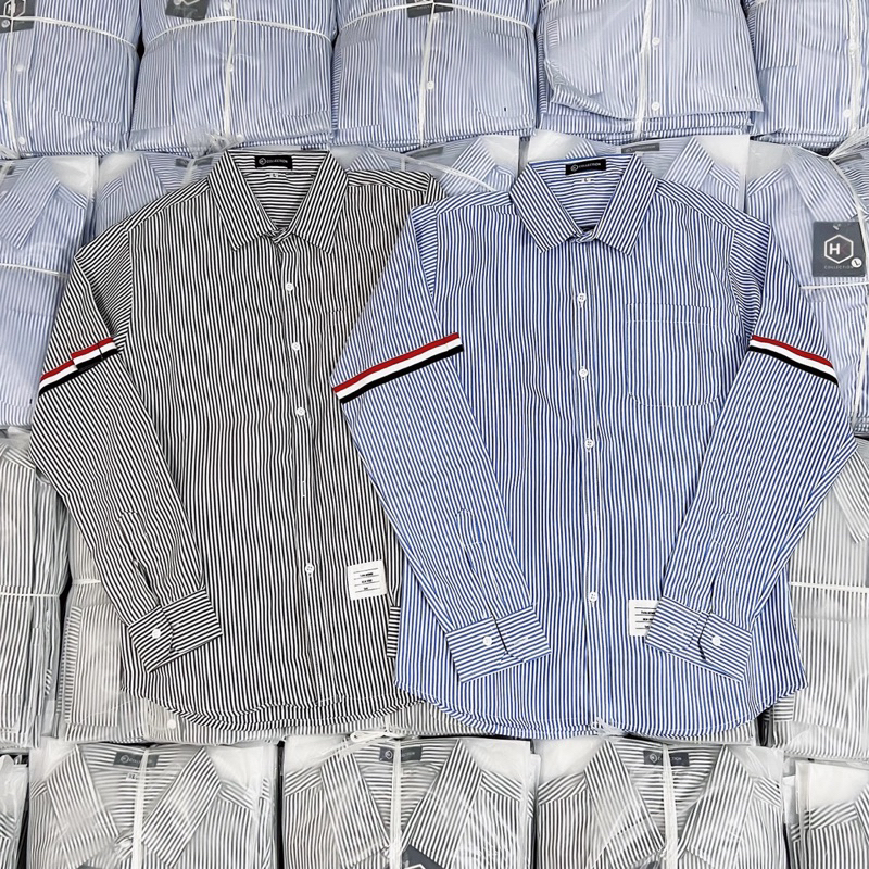Áo sơ mi nam vải lụa thái cao cấp thêu họa tiết kẻ sọc thời trang mẫu mới giá rẻ chuẩn shop Quang Luxury