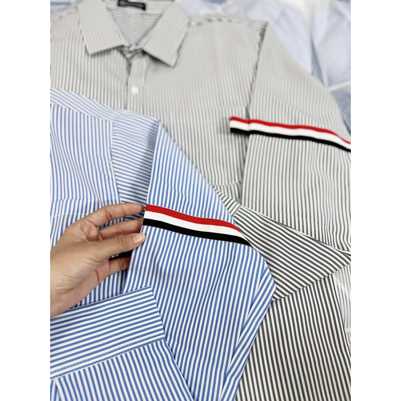 Áo sơ mi nam vải lụa thái cao cấp thêu họa tiết kẻ sọc thời trang mẫu mới giá rẻ chuẩn shop Quang Luxury