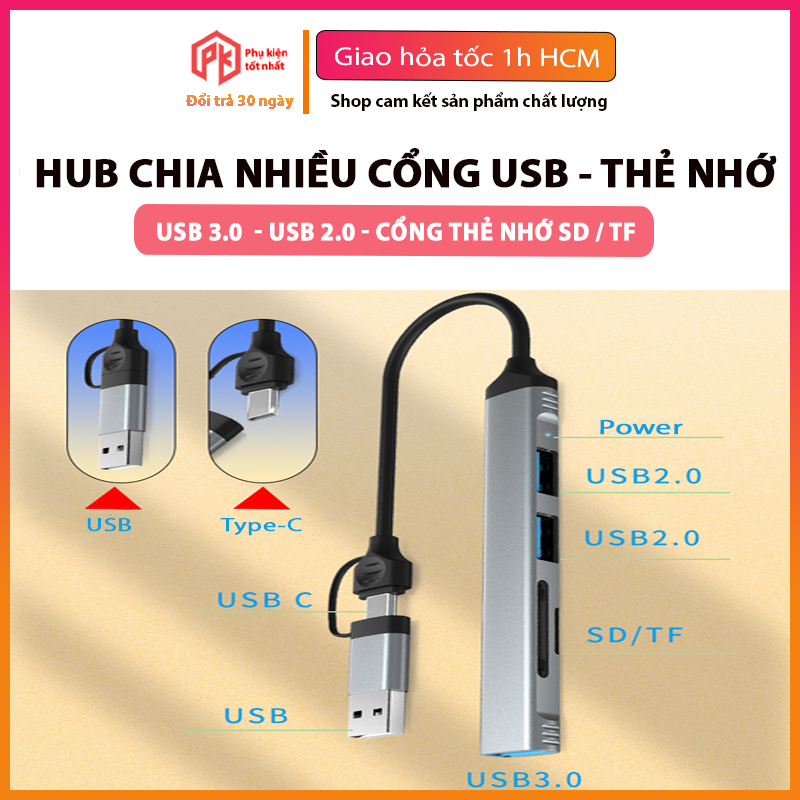 Bộ Chia Cổng USB C /USB A HUB Và Đọc Thẻ Nhớ 4in1, 5in1