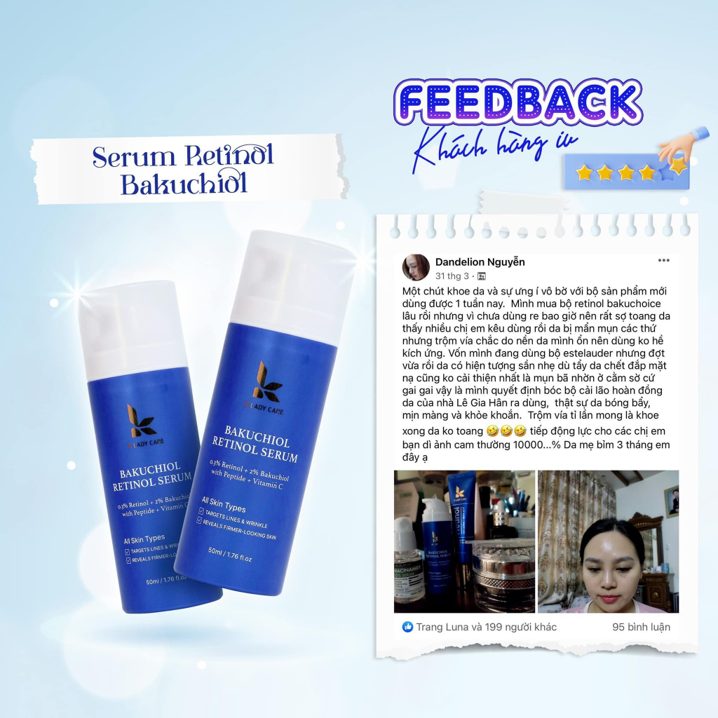 Serum Retinol, K Lady Care 50ml, tinh chất dưỡng da căng bóng, giảm thâm nám tàn nhang – LQ930
