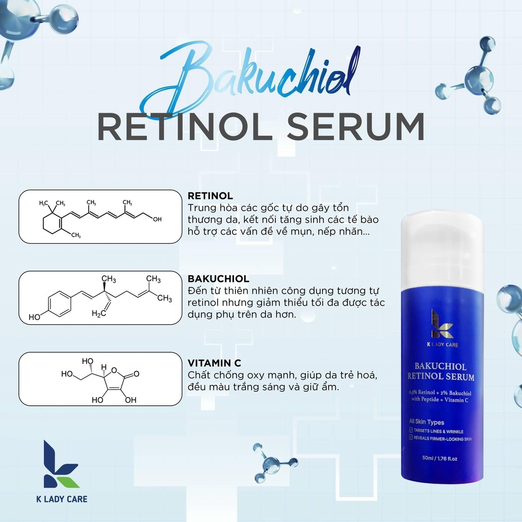 Serum Retinol, K Lady Care 50ml, tinh chất dưỡng da căng bóng, giảm thâm nám tàn nhang – LQ930