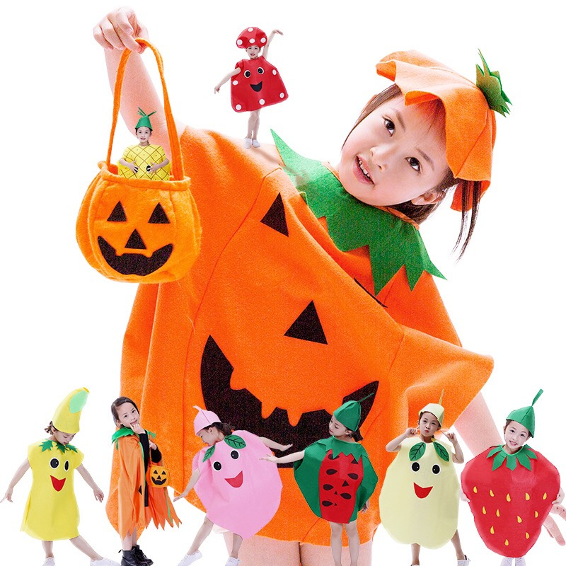 Áo choàng bí ngô, dâu tây kèm nón hoá trang Halloween cho bé. Áo bí ngô hoá trang halloween Gấu Bông Baby81