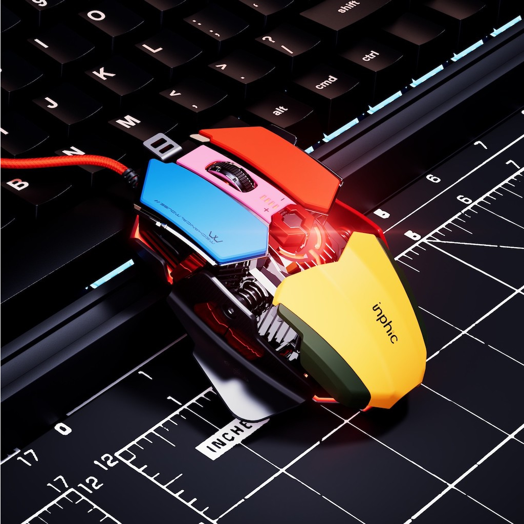 Chuột gaming INPHIC PG6 độ nhạy 12800 DPI led RGB có App chỉnh chuột sử dụng phù hợp mọi tựa game thiết kế độc đáo