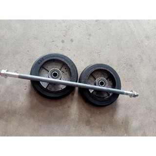 Bộ 2 bánh gang cao su đúc đk 20,cm + trục
