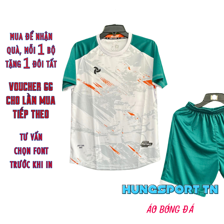 Quần áo bóng đá không logo Street trắng , đồ đá banh thiết kế, in tên số, in áo theo yêu cầu, in lẻ in đội HUNGSPORT TN