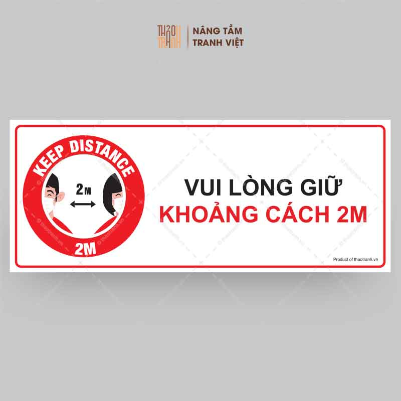 Biển Nhắc Nhở Giữ Khoảng Cách 2m - Decal Dán Tường, Dán Kính - Tem Decal Cảnh Báo - Sticker Trang Trí