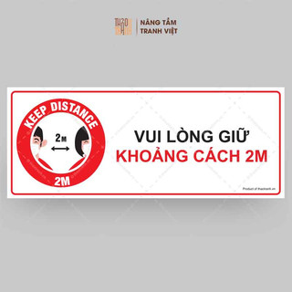 Biển Nhắc Nhở Giữ Khoảng Cách 2m - Decal Dán Tường, Dán Kính - Tem Decal Cảnh Báo - Sticker Trang Trí
