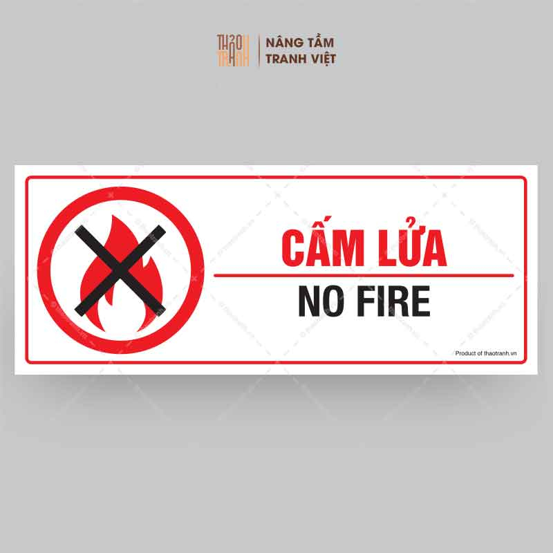 Biển Decal Cảnh Báo Cấm Lửa 25x10cm No Fire Sign Tem Sticker Trang Trí Dán Kính