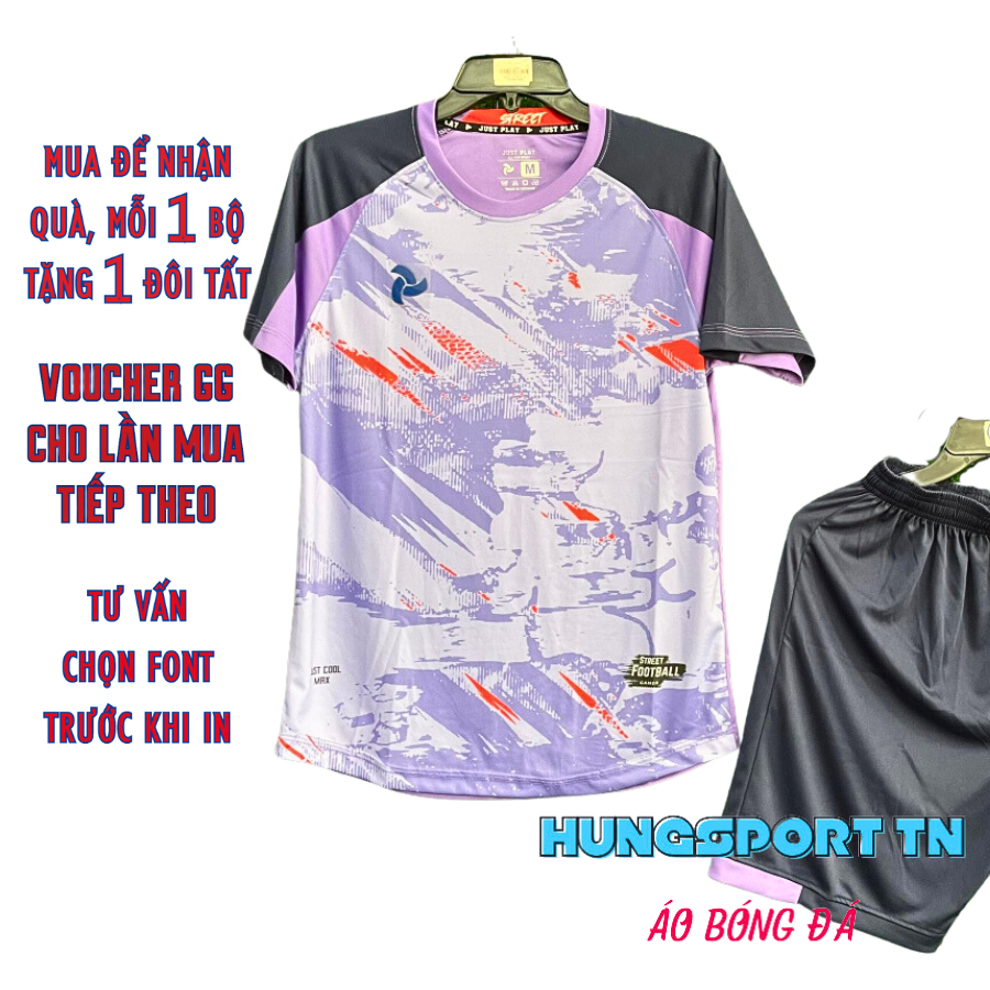 Quần áo bóng đá không logo JP Street tím, đồ đá banh thiết kế, in tên số, in áo theo yêu cầu, in lẻ in đội HUNGSPORT TN