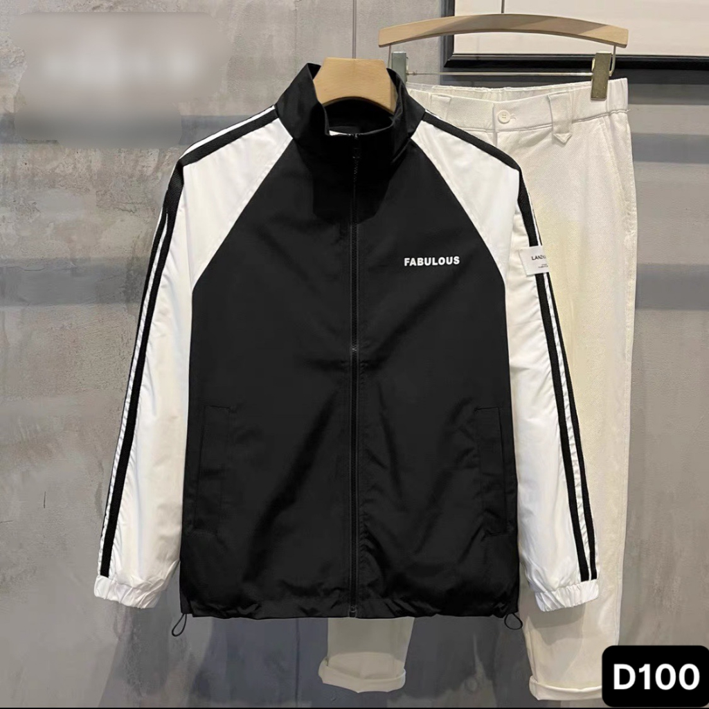 Áo khoác nam unisex có nón vải dù nhật 2 lớp phong cách thể thao chạy sọc tay in chữ AD210