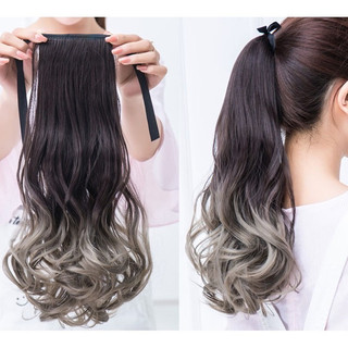 Tóc giả nữ🌸𝑭𝑹𝑬𝑬𝑺𝑯𝑰𝑷🌸Tóc buộc xoăn đuôi omber xám khói