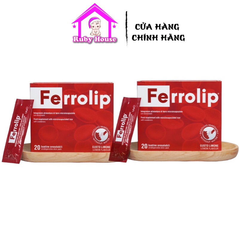 Combo 2 hộp sắt Ferrolip 20 gói dành cho mẹ bầu và người thiếu máu thiếu sắt
