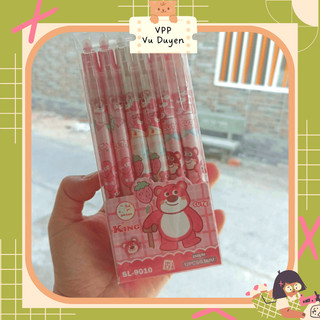 Hộp 12 cây bút gel xóa được MỰC TÍM gấu dâu lotso cho bé tập viết