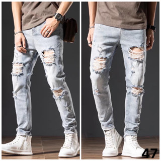 Quần jean nam rách gối màu đen chất bò cao cấp co dãn 4 chiều cực đẹp rin trơn from dáng skinny đẹp LEPHG QB50