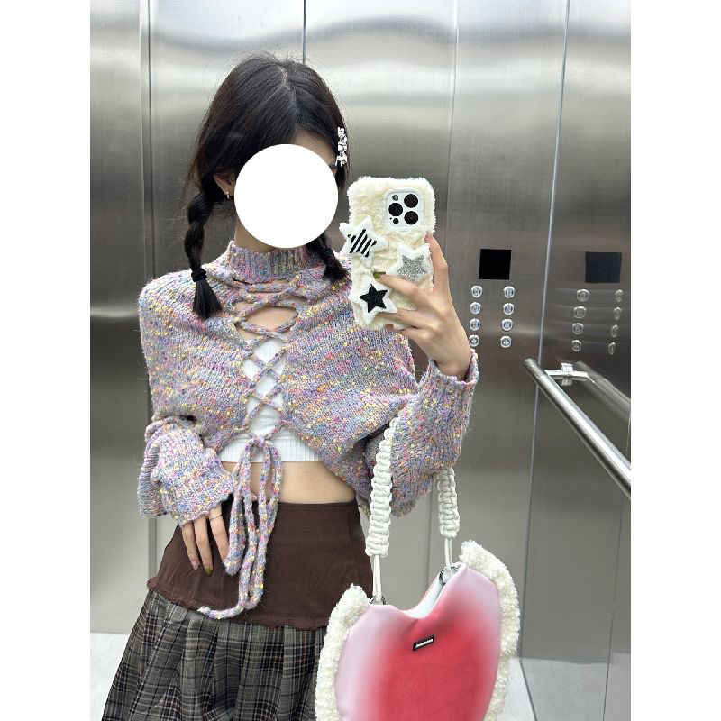 Áo Sweater Dệt Kim Dáng Ngắn Cột Dây Thời Trang Mùa Xuân 2023 Phong Cách Mới Cho Nữ