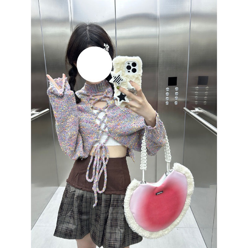 Áo Sweater Dệt Kim Dáng Ngắn Cột Dây Thời Trang Mùa Xuân 2023 Phong Cách Mới Cho Nữ
