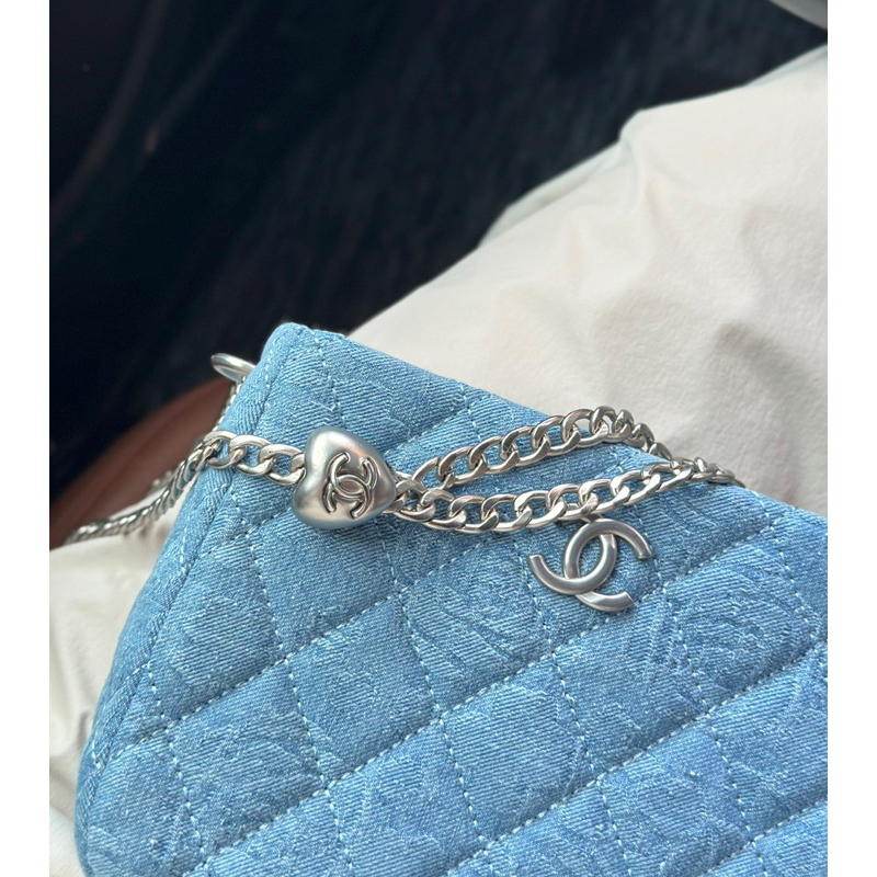 Túi đeo chéo Cha.nel hobo chất vải denim size 20cm fullbox