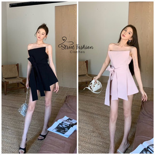Váy cúp ngực nơ eo (hồng-đen) phong cách sang chảnh, tinh tế, váy tôn dáng