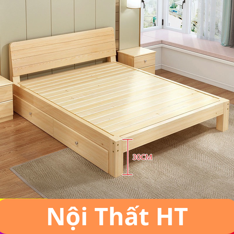 Giường ngủ gỗ tự nhiên bền đẹp nhiều kích thước