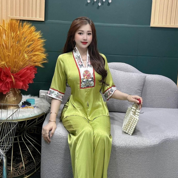 Đồ Lam Đi Chùa - Bộ BIGSIZE Pháp Phục Đồ Đi Chùa Phối Viền Hoa Văn Trang Nhã 60-70Kg