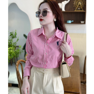 Sơ mi kẻ công sở logo thêu hàng thiết kế