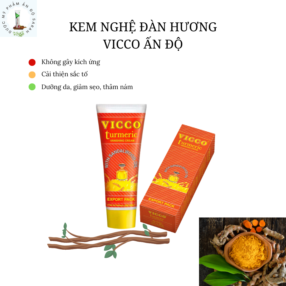 Kem nghệ giảm thâm mụn Ấn Độ Vicco Turmeric Skin Cream từ nghệ và đàn hương (30gr)