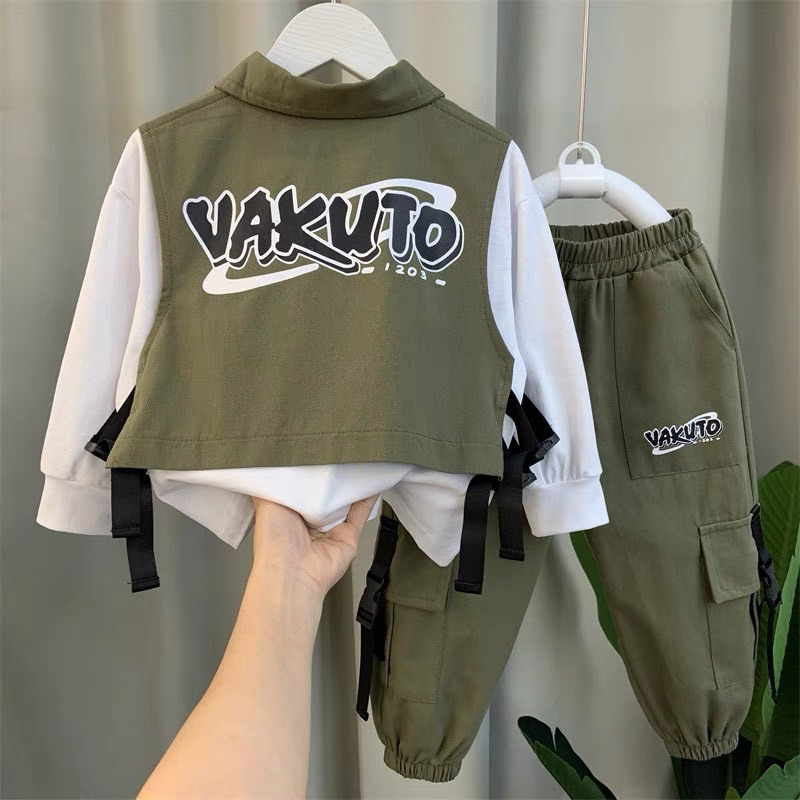 Sét bộ quần áo bé trai vải kaki mềm ba chi tiết