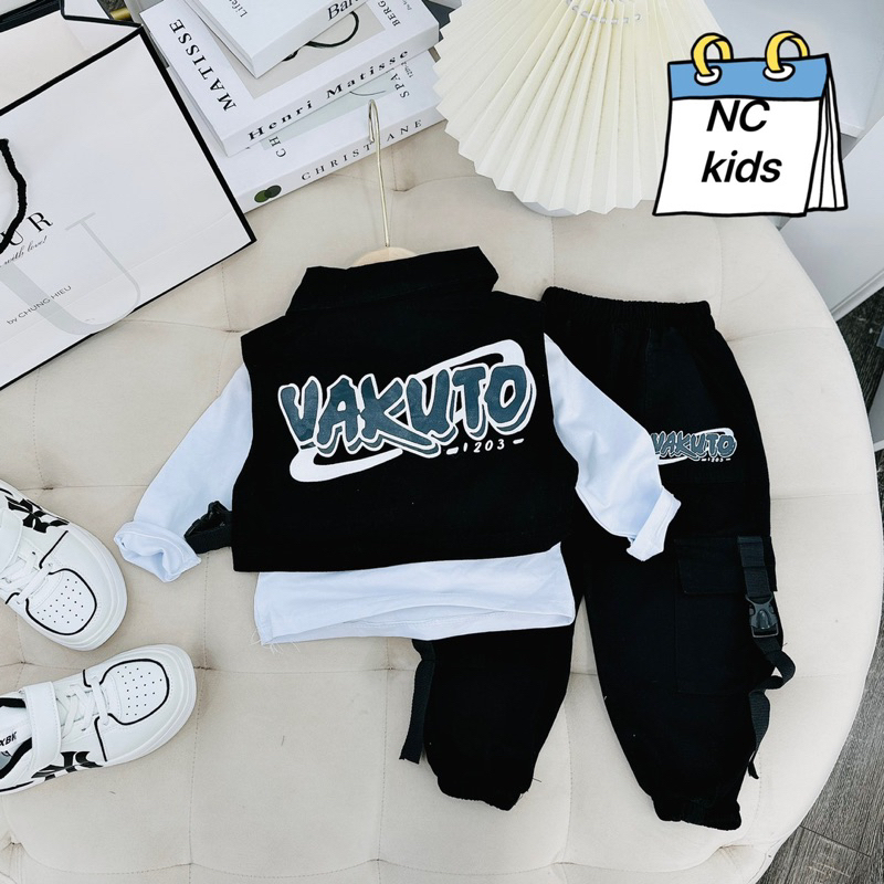 Sét bộ quần áo bé trai vải kaki mềm ba chi tiết