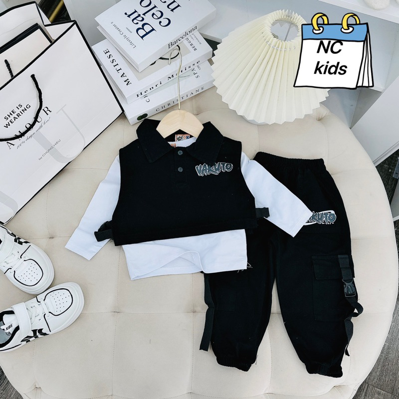 Sét bộ quần áo bé trai vải kaki mềm ba chi tiết