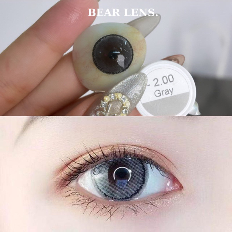 BEAR LENS 1 Cặp Kính Áp Tròng Mẫu Xám Viền Đen Honey Gray