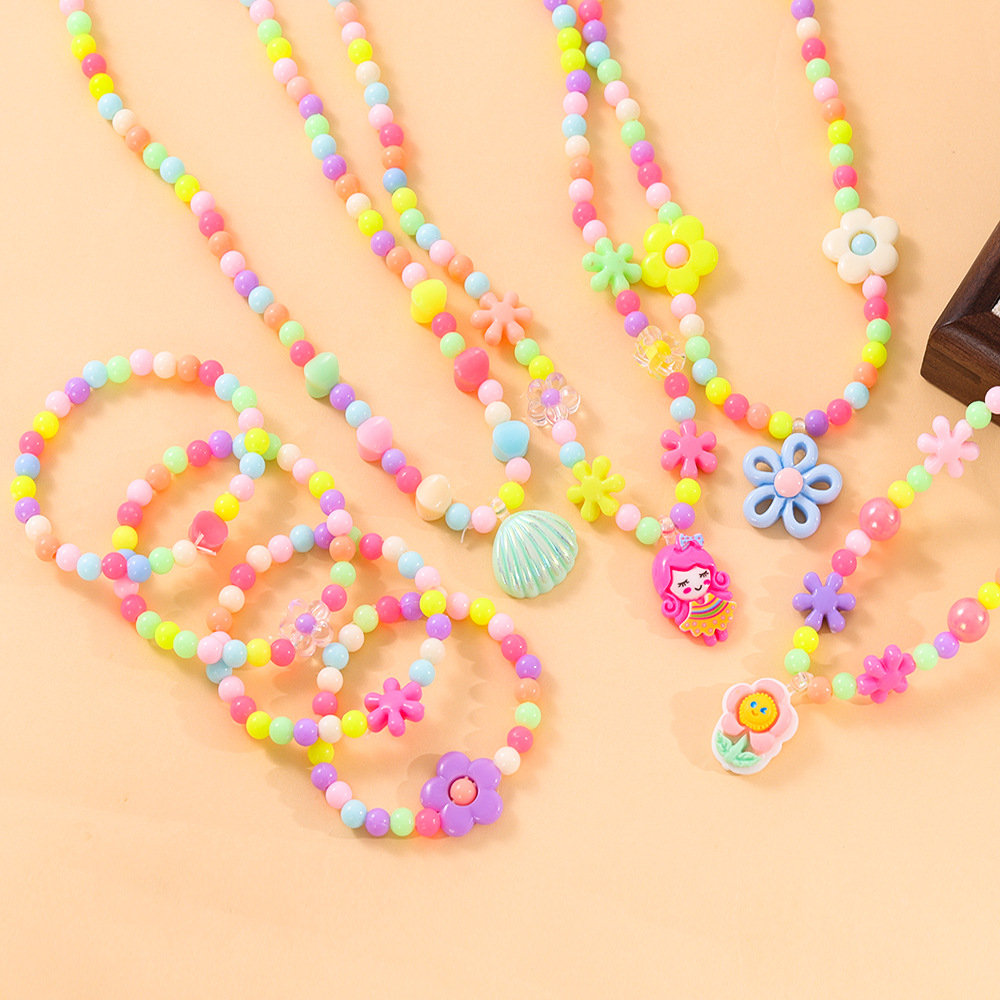 Vòng Cổ Hạt Nhựa Acrylic Họa Tiết Dễ Thương, Bộ Vòng Xâu Hạt Cho Bé