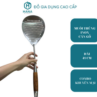 Muôi thủng inox siêu to cán gỗ 41cm