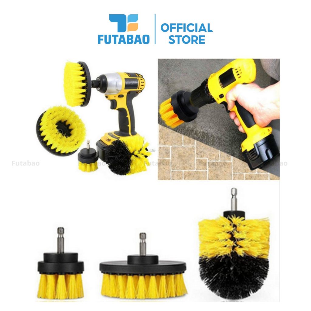 Bộ 3 Đầu Bàn Chải Gắn Máy Khoan - Dụng Cụ Vệ Sinh Nhà Cửa Nội Thất Đa Năng Futabao