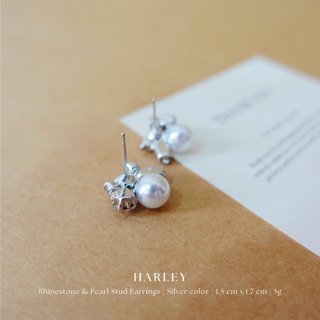 Bông tai, khuyên tai đi tiệc ✨đính đá và hạt✨ màu bạc phong cách Hàn Quốc sang trọng thanh lịch, Harley Jewelry