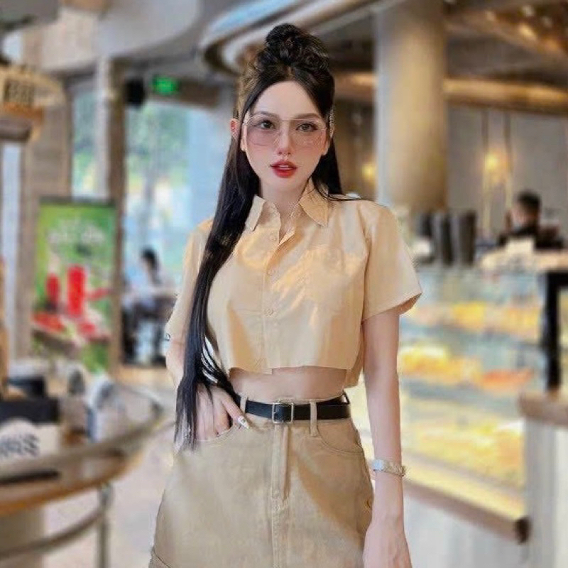 Áo sơ mi MÀU CROPTOP UN tay ngắn 1 túi siêu trẻ trung nữ - Thiên Yết