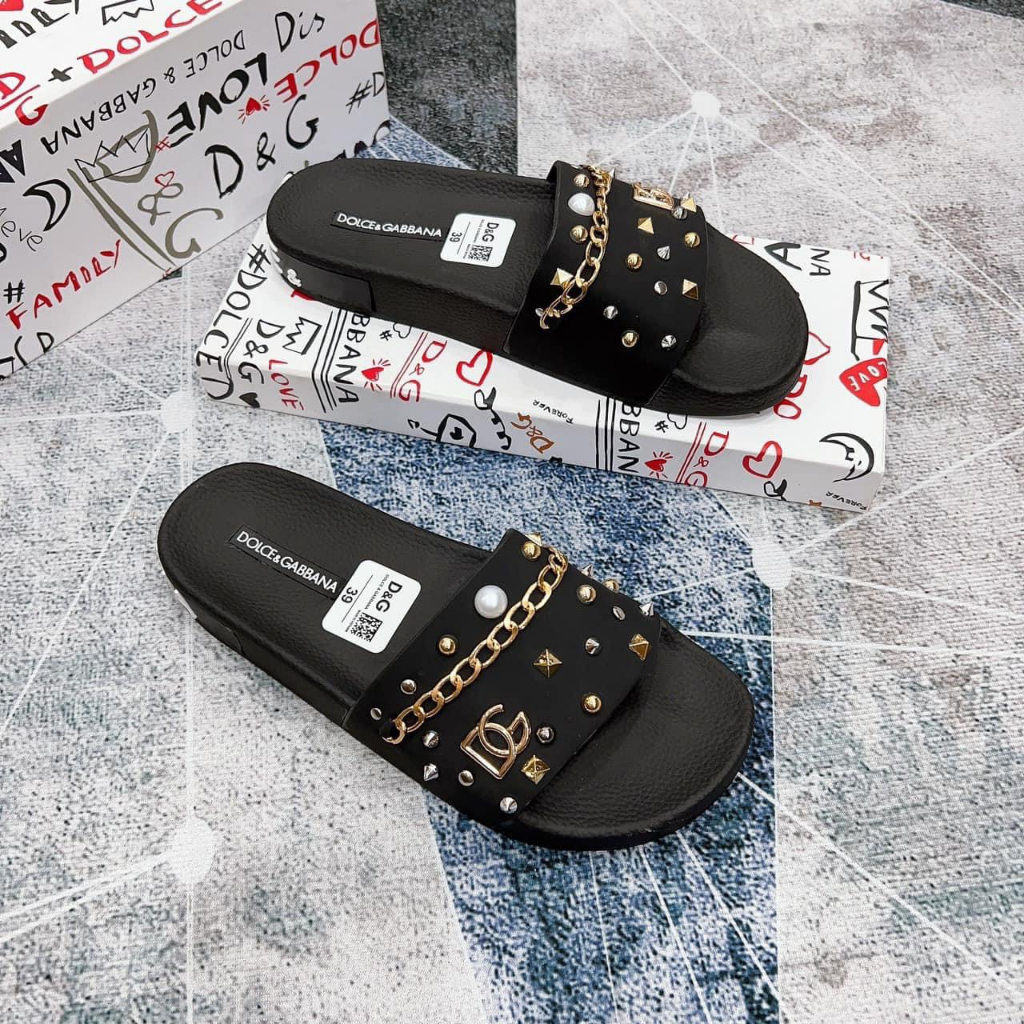 Dép Quai Ngang Nam Nữ D.G Đính Hạt Kèm Xích Siêu Câp Đế Cao Su Chống Trơn Chống Trượt, Dép Lê Nam Nữ Siêu Cấp