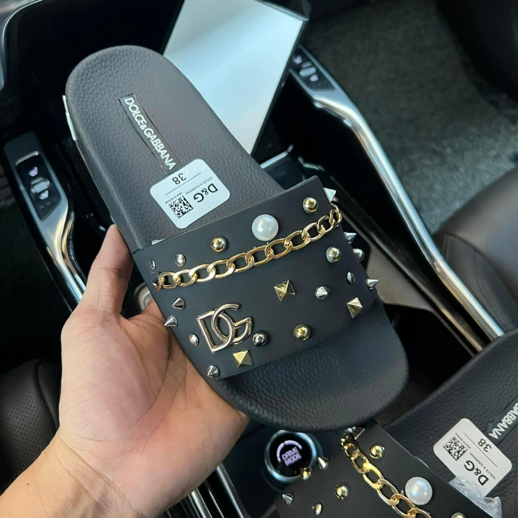 Dép Quai Ngang Nam Nữ D.G Đính Hạt Kèm Xích Siêu Câp Đế Cao Su Chống Trơn Chống Trượt, Dép Lê Nam Nữ Siêu Cấp