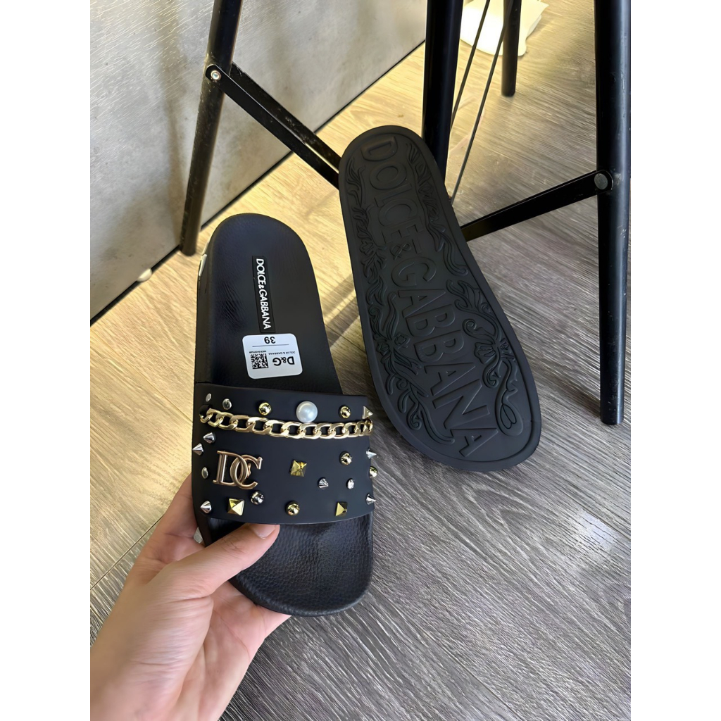 Dép Quai Ngang Nam Nữ D.G Đính Hạt Kèm Xích Siêu Câp Đế Cao Su Chống Trơn Chống Trượt, Dép Lê Nam Nữ Siêu Cấp