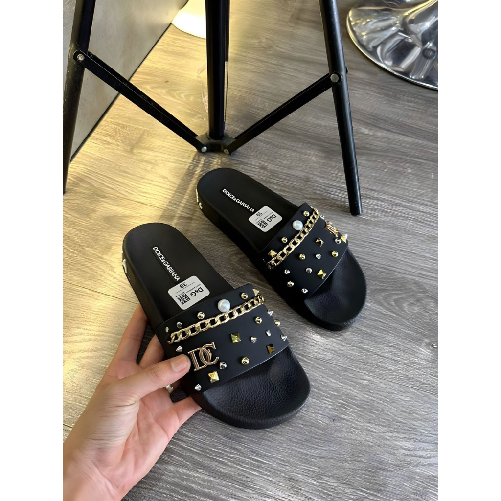 Dép Quai Ngang Nam Nữ D.G Đính Hạt Kèm Xích Siêu Câp Đế Cao Su Chống Trơn Chống Trượt, Dép Lê Nam Nữ Siêu Cấp