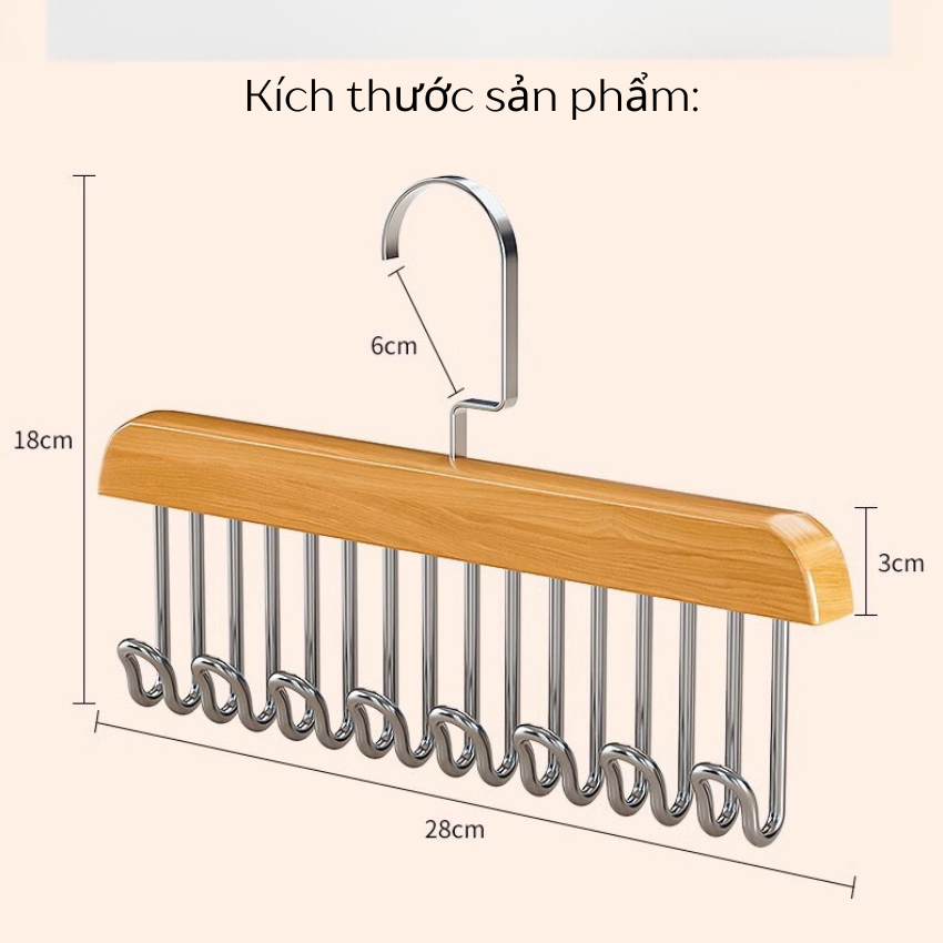 Móc Gỗ Treo Đồ Lót 8 Mắc,Móc Treo Áo 2 Dây Bra,Treo Khăn Cà Vạt Thắt Lưng,Móc Treo Túi Xách Đa Năng Tiện Lợi Ngăn Nắp