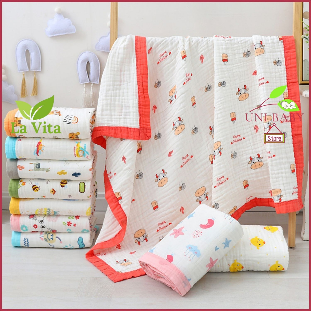 Khăn xô 6 lớp bo viền La Vita cao cấp 110x110 cm, vải dày mật độ cao làm khăn tắm mềm mại thấm hút tốt cho bé sơ sinh