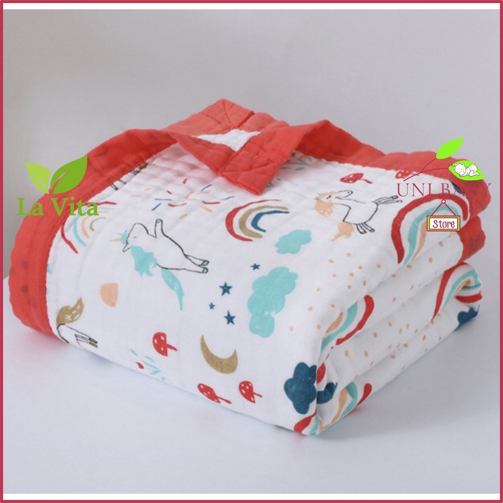 Khăn xô 6 lớp bo viền La Vita cao cấp 110x110 cm, vải dày mật độ cao làm khăn tắm mềm mại thấm hút tốt cho bé sơ sinh